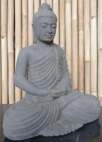 Product image of the product “Sitting buddha, „Gandhara“  cast lava stone, handcrafted & coloured, 50cm height ”